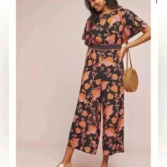 Anthropologie mauve Belted Botanical Jumpsuit size 4 - Picture 1 of 16